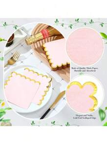 20/40/80pcs Scalloped Cocktail Napkins With Gold Foil Accents Beverage Napkins Scalloped Disposable Paper Napkins For Wedding Dinner Birthday Party Supplies 5 X 5''