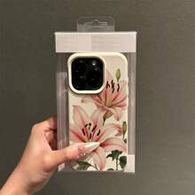 1 Stück Blumen TPU Material Blumen Rosa Lilie & Grüne Blatt Muster Handyhülle, kompatibel mit iPhone/Redmi Handy