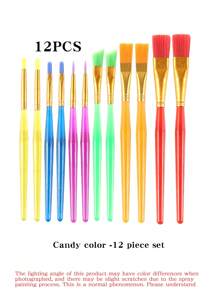 12pcs Candy Colored Children's Paintbrush Oil Painting Pen Set Plastic Rod, Art Painting Watercolor Painting Brush Oil Painting Pen Set, Phomemo 12 Pack Children's Paintbrush, Non Shedding Furry And Paintbrush, Specifications: 12PCS/4PCS/2PCS, Washable Acrylic Paint Set For Preschool Children, Toddler Painting Brush Set, Very Suitable As A School Gift For Children