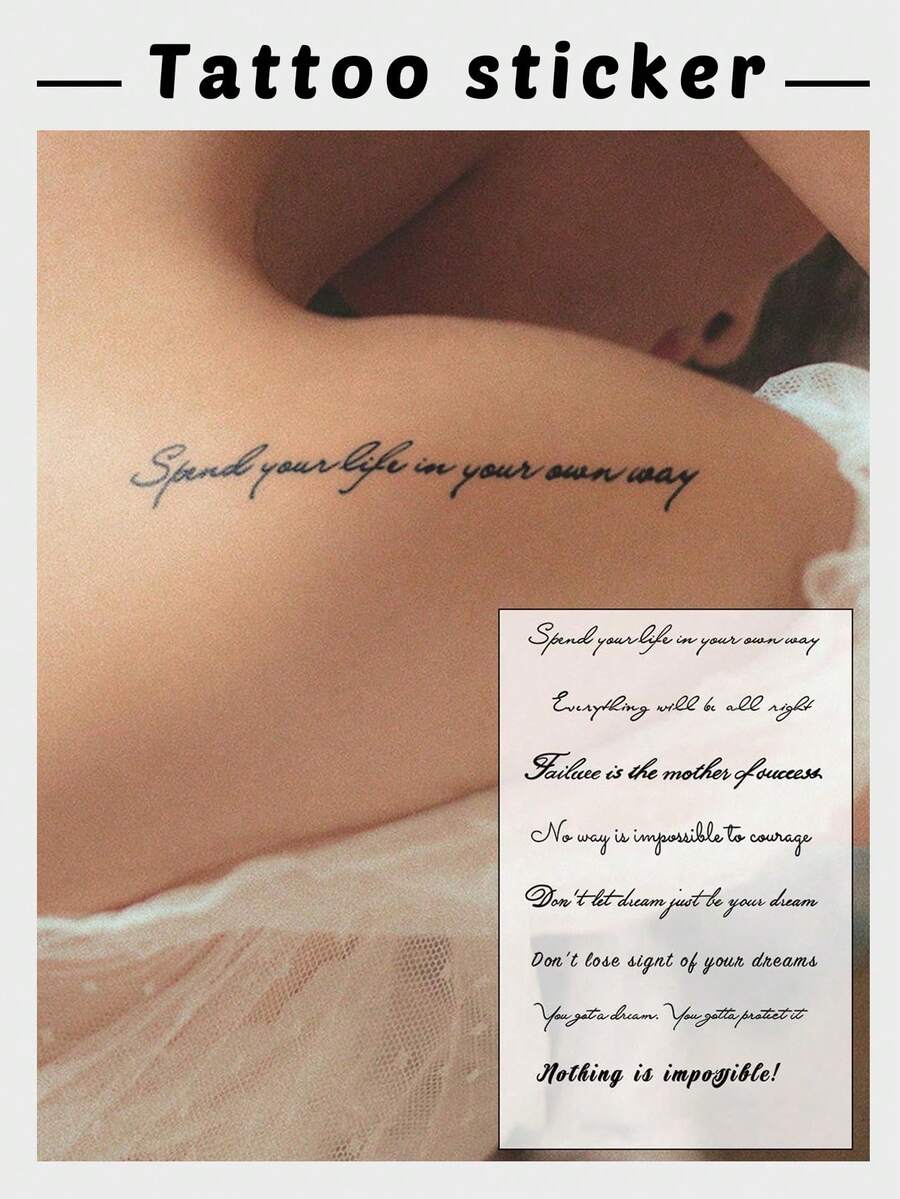 1pc Black English Phrase Fashion Tattoo Sticker, Waterproof And Sweatproof, Suitable For Individuals - Black - View 1