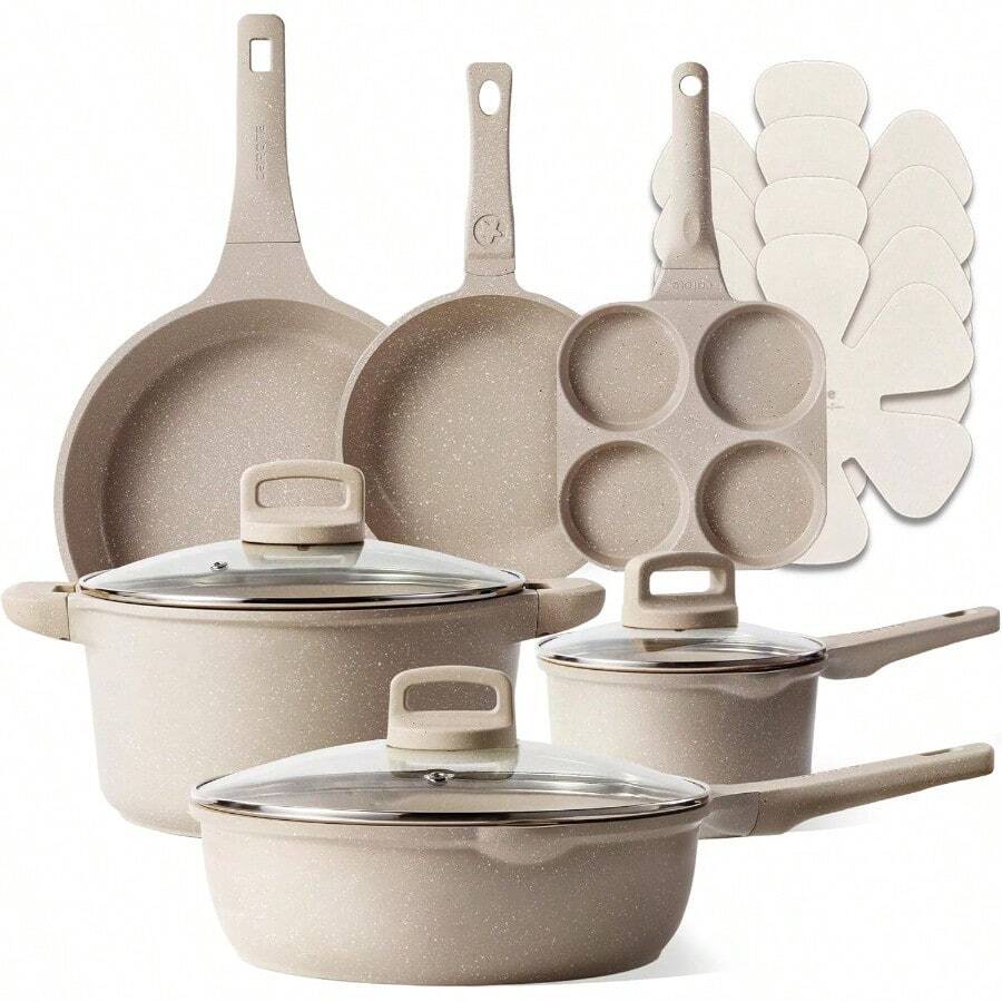 TLL  13pcs Pots And Pans Set Non Stick Taupe Nonstick Cookware Set Frying Pans With Lids Kitchen Essentials Pot And Pan Induction CookwareTLL  1989 - Taupe - View 1