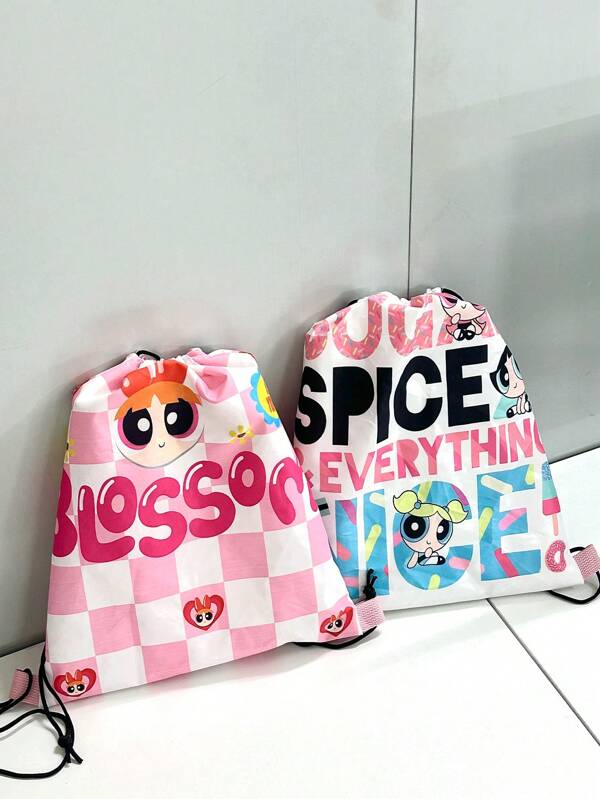THE POWERPUFF GIRLS Drawstring Closure Travel Storage Bag, Cartoon Little Girl Police Decorative, Foldable Backpack Basketball Gym Bag