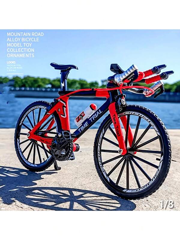 1:8 Super Cool Alloy Racing TT Bicycle Model, Finger Road Bike Portable Simulation Collection Toy, Suitable For Cycling Enthusiasts And Collectors, Classic Racing Style Ornament With Realistic Rubber Tire Touch, Triathlete Gift