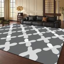1pc Luxurious Retro Pattern Print Carpet, 1100g High-Density Faux Cashmere + TPR Washable Bottom, 0.6cm Thick, Classic Vintage Minimalist Elements, Soft Plush Area Rug, Suitable For Outdoor, Entrance, Living Room, Bedroom, Laundry Room, Bathroom, Machine Washable All-Season Large Size Mat, Home Decor