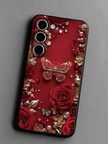 Capa para celular Pearl Fashion com estampa floral de rosas vermelhas, resistente ao preto, compatível com Galaxy A04e/A05s/A13/A14/A15/A34/A35/A50/A52/A53/A54/S21/S22/S23/S24/S25/S25 Ultra. Design com imagem 2D, não 3D. Versão internacional, não a versão nacional. Ideal para presente de aniversário de primavera. - Preto - Ver 6
