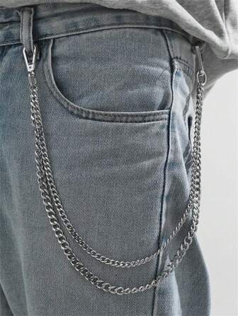 1 pezzo Catena per pantaloni in acciaio inossidabile alla moda, minimalista, in stile punk da strada, a doppio strato, adatto per ragazzi adolescenti, casual estivo, attività all'aperto, vacanza, regalo di laurea o compleanno, accessorio per abiti quotidiani