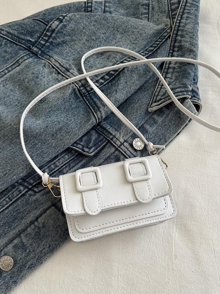 FRIFUL Mini Fashionable Solid Color Minimalist Flap Shoulder Bag, Suitable For Shopping, Wallet Storage, Young Women, College Students, Newlyweds, Office Ladies, Etc. Very Suitable For Office, University, Work, Business, Commuting, Outdoor Activities, Travel And Picnics. - White - View 1