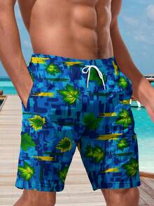Men's Quick-Dry 3D Hawaii Print Casual Beach Shorts With Drawstring Waist Belt, Perfect For Summer Outdoor Activities - Multicolor - View 3