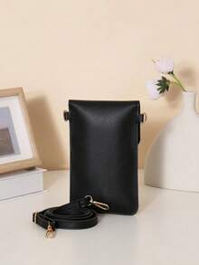 1 件黑色学院风迷你单肩包，垂直智能手机袋，时尚百搭轻便零钱包，带珍珠吊饰，PU 材质女士手提包