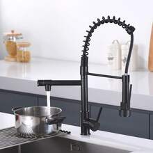 Grifos de cocina cromados, Grifo de cocina de latón con rociador, Grifo monomando cromado para fregadero con llenador de ollas - negro - Ver 5