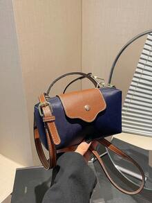 Women's Fabric Nylon Mini Minimalist Crossbody Bag, Magnetic Dumpling Shaped Design, Casual Cute Fashion Handbag - Navy Blue - View 8