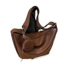 2025 Retro Solid Color Splicing Leather Shoulder Bag Women Korean Fashion Lady Dumpling Crossbody Bag Handbags And Purses