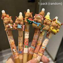 1/3/6 支水豚主题可擦凝胶笔，可伸缩设计，蓝色墨水，书写流畅，速干，办公用品，优雅的学校和文具笔学校用品，返校