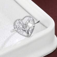 1pc Fashion Christmas Tree Shape Heart Design Cubic Zirconia Women Ring
