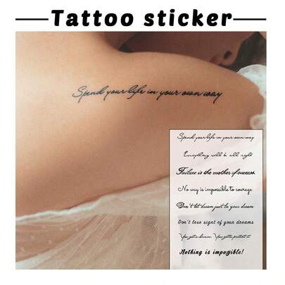 1 miếng dán hình xăm thời trang cụm từ tiếng Anh màu đen, chống thấm nước và mồ hôi, phù hợp với cá nhân