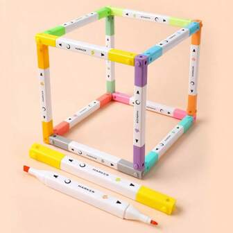 12 piezas de marcadores creativos de ladrillo de construcción de colores, plumas de acuarela personalizadas, lindos pinceles y resaltadores para estudiantes, apropiados para útiles escolares, premios y regalos, color aleatorio