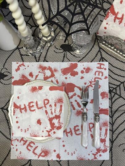 20 piezas Servilletas con estampado de huella de mano ensangrentada para fiesta de Halloween, toallas de papel desechables impresas para decoración de vacaciones y fiestas, decoración de mesa de fiesta temática, suministros de fiesta de Halloween