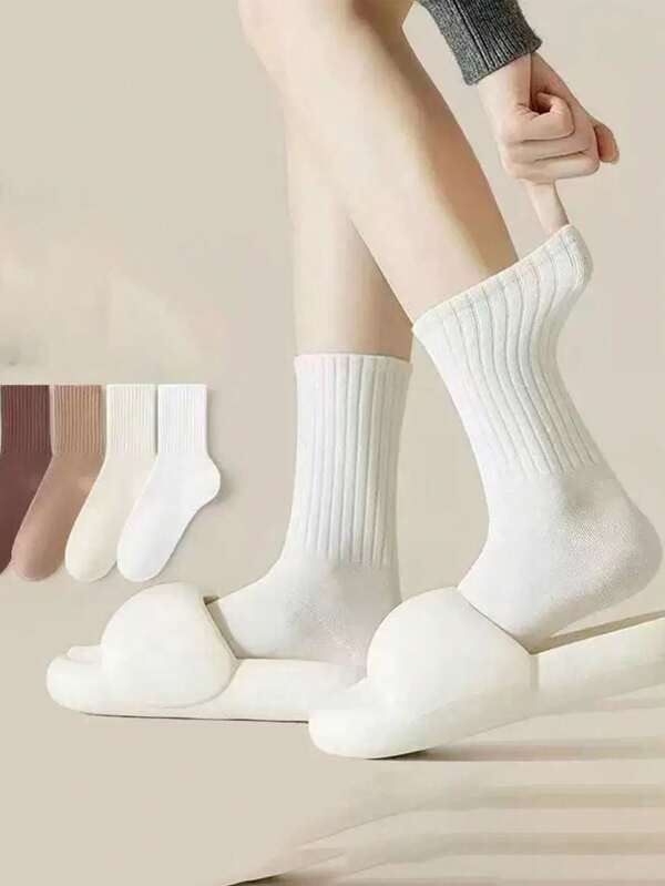 Set de 5 pares de calcetines sólidos de colores surtidos, calcetines versátiles y deportivos para mujer hasta el tobillo, para otoño/invierno