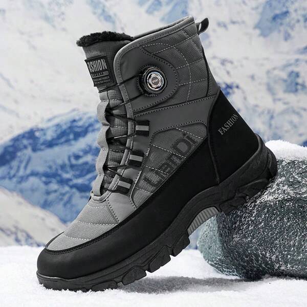 Men's All-Season Ankle-High Winter Boots - Leather Upper With PVC Sole, Brown/Black Hiking Boots With Cushioned Insole, Round Toe And Lace-Up System, Suitable For Snow, Ice And Casual Wear - All-Terrain Traction, Durable And Comfortable Men's Casual Boots For Hiking, Urban And British Style Occasions