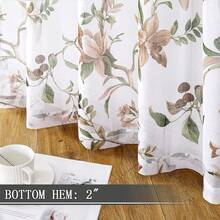 Floral Sheer Tier Curtain Taupe Cherry Flower Butterfly Print Half Curtains Kitchen Rod Pocket Voile Linen Look White Sheer Curtain For Bathroom, 30 X 36 Inches Long, Set Of 2 Panels - 彩色 - 查看 7