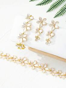 4pcs/Set 18k Gold-Plated Vintage Flower Splice Bracelet, Necklace, Elegant Middle East Luxury Earring Jewelry Set