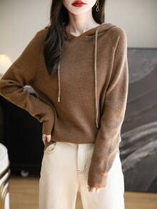 Women's Crew Neck Merino Wool T Shirt Fall Classic Vintage Cable Warm Long Sleeve Knit Hoodies