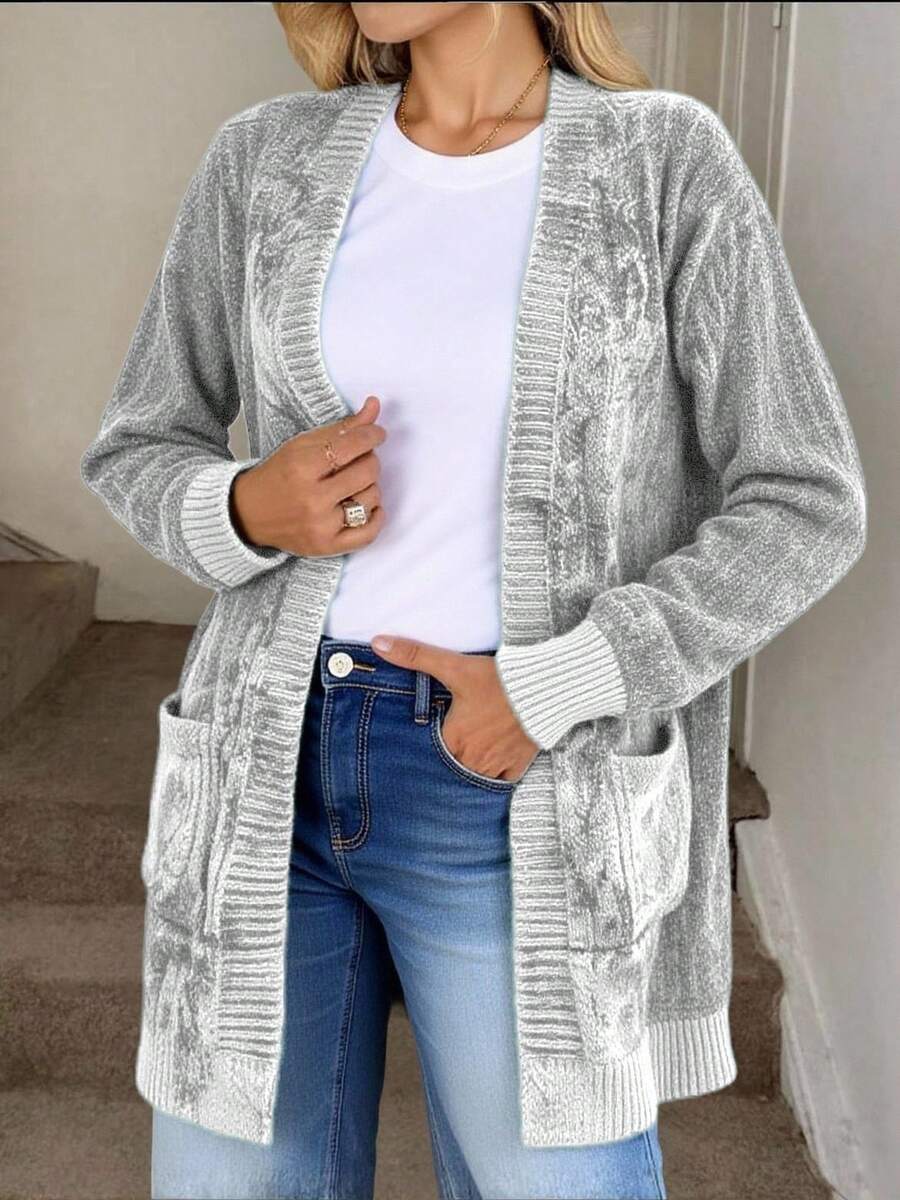 Liu Fashion Kawaii Loose Cardigan, Simple And Cute, Solid Color, Suitable For School - 灰色 - 查看 1