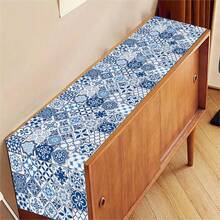 1pc Bohemian Blue & White Patterned Table Runner, 100% Polyester, Machine Washable, Suitable For Long Tables Decor, Kitchen Countertops, Dining Tables, Weddings And Home Kitchen Decoration - Blue - View 5