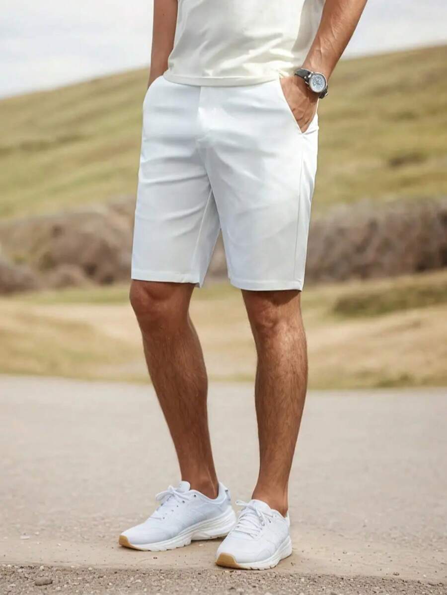 Men's Fashion Golf Casual Outdoor Shorts, Breathable Durable Versatile Knee-Length Bermuda Shorts, Solid Color Men Shorts