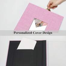 Large Photo Album Self Adhesive 4x6 5x7 8x10 Picture Book, Linen Scrapbook Album Book DIY Scrap Book With Picture Display Window With A Metallic Pen (30 Sheets/ 60 Pages, Pink) - Hot Pink - View 5