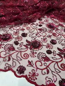 5 Yards/1Yards African Lace Fabric With Sequins, French Nigerian Net Lace, White Tulle Mesh Fabrics, Party Wedding Sewing Fabric, Red, High Quality 2025 - Multicolor - View 12