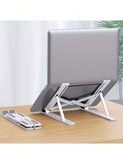 Soporte portátil de aluminio para computadora portátil - Soporte plegable y ajustable para libros, Air Pro, PC, etc. - Diseño de bordes lisos, base antideslizante, soporte para computadora portátil ahorradora de espacio y duradera | Superficie de metal lisa |