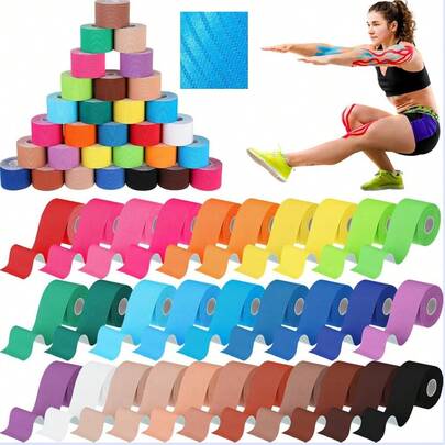 4 rollos de cinta kinesiológica impermeable, tiras precortadas, negro | Cinta elástica para deportes y levantamiento de pesas, soporte muscular. Cinta muscular impermeable de 2,5 cm, cinta kinesiológica deportiva, cinta elástica, cinta para esguinces, cinta para dolores, cinta muscular.