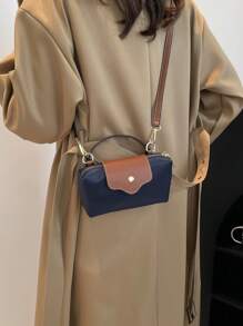 Women's Fabric Nylon Mini Minimalist Crossbody Bag, Magnetic Dumpling Shaped Design, Casual Cute Fashion Handbag - Navy Blue - View 5