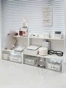 1 件 2 层桌面展示架，多功能桌面整理架，适用于化妆品、办公室和宿舍，文具收纳盒，适用于学校用品，返校 - 白色 - 查看 1