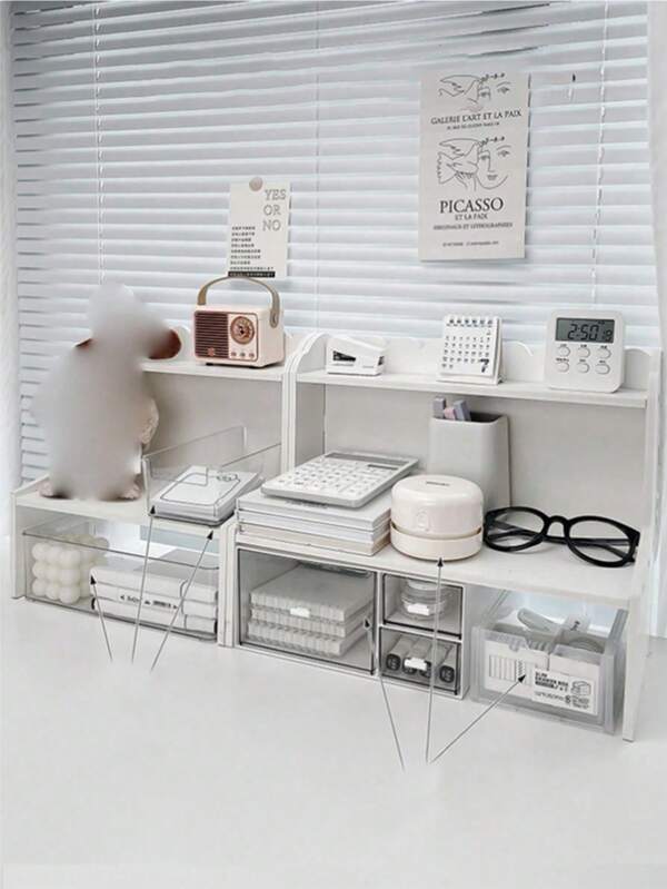 1pc 2-Tier Tabletop Display Shelf, Multi-Functional Desk Organizer For Cosmetics, Office & Dorm, Stationery Storage Box,For School Supplies,Back To School