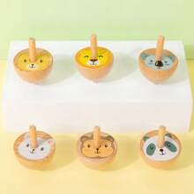 Set de 6 piezas de grandes trompos de madera giratorios, con diseños de frutas/animales, juguetes educativos clásicos para niños