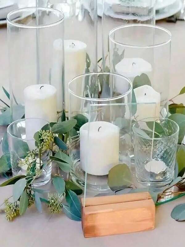 1pc, Glass Cylindrical Clear Candle Holder, Wedding Centerpiece Decoration, Easter And Thanksgiving Glass Cylindrical Vase For Wedding Centerpiece, Floating Candle Vase Flower Decoration, Wedding Ornaments, Ornament Candle Holder