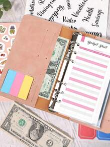 1pc A6 Faux Leather Budget Planner Set With 12 Zipper Bags - Cash/Card Organizer For Daily Office Use