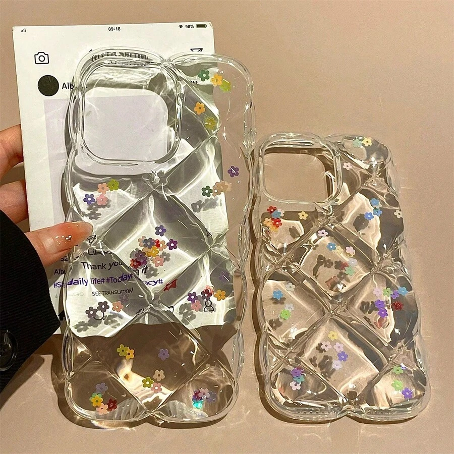 Flower Rhombus Glitter Protective Case Compatible With IPhone 13 Pro Max, Fashionable 13 Pro INS Style, 13/12/12 Pro Max/11/XS Anti-Fall New Design Waterproof Shockproof Scratch Resistant - Multicolor - View 1