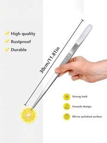 Stainless Steel Kitchen Tongs, Kitchen Tongs, 30 Cm Chef Tongs, Kitchen Tools, Precision Kitchen Tools, Long Straight Tweezers, Used For Cooking, Barbecuing And Cooking - Silver - View 3