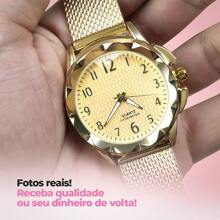 Relogio feminino dourado prova dagua + relogio silicone aço