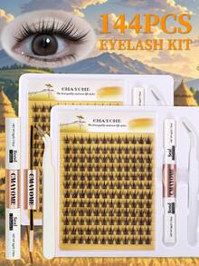 120/144/192 PCS Fox Eyelash CC Curling Artificial Mink Eyelash Extension Kit, Natural Appearance, Single Full Eyelash, Natural Appearance Single Cluster DIY False Eyelash, Soft Personal Long Eyelash DIY At Home, Comes With Eyelash Sealing And Adhesive, Tweezers, False Eyelash Set. - Multicolor - View 13