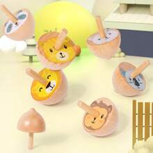 Set de 6 piezas de grandes trompos de madera giratorios, con diseños de frutas/animales, juguetes educativos clásicos para niños