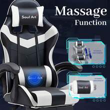 Ergonomic Gaming Chair With Massage Lumbar Support - Adjustable Office Chair & Reclining Computer Desk Chair, High Back Racing Style Silla Gamer With Footrest (Black/White)