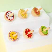 Set de 6 piezas de grandes trompos de madera giratorios, con diseños de frutas/animales, juguetes educativos clásicos para niños