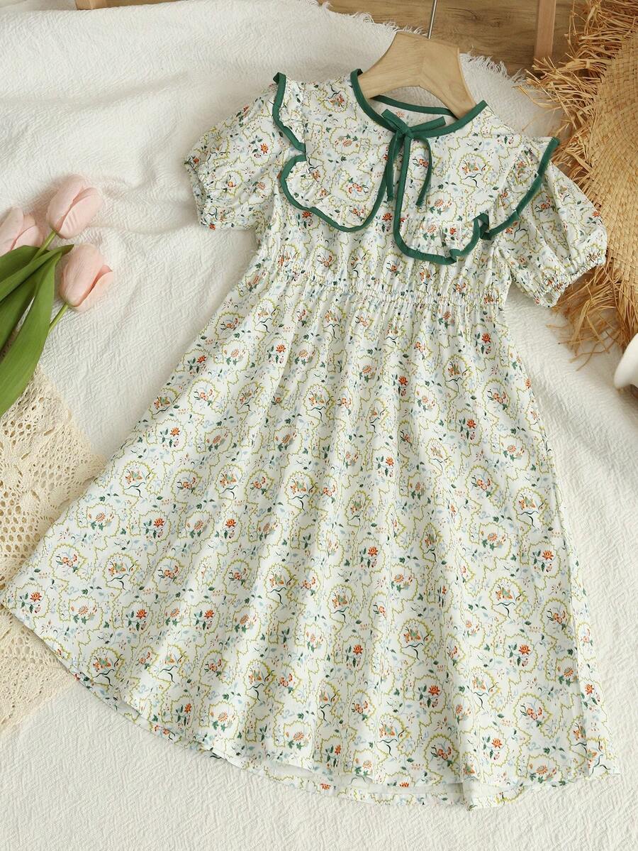 Girls' Short Sleeve Lightweight Dress, Spring/Summer - Multicolor - View 1