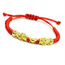 1pc Gold Plated Double Pixiu Red Rope Lucky Bracelet Handmade