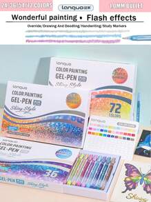 Languo 72 Colors Burst Flash Color Neutral Pen Set Jumbo Capacity Metallic Glitter Gel Pens, Flash Special Effects Highly Attractive Drawing Handbook Pen Highlighter 1mm, Elementary School Students Art Drawing Special Diy Drawing Book Can Be Stacked Color Impermeable Paper High Capacity Highlighter Highlighter Gel-Pen Hand Drawing Pen Can Be Used For Student Marking , Back To School Gifts