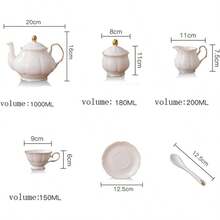 Fanquare 15 Pieces Simple White English Ceramic Tea SetsTea Pot Bone China Cups Without Metal Holder Matching Spoons Afternoon Tea Set Service Coffee Set - White - View 6